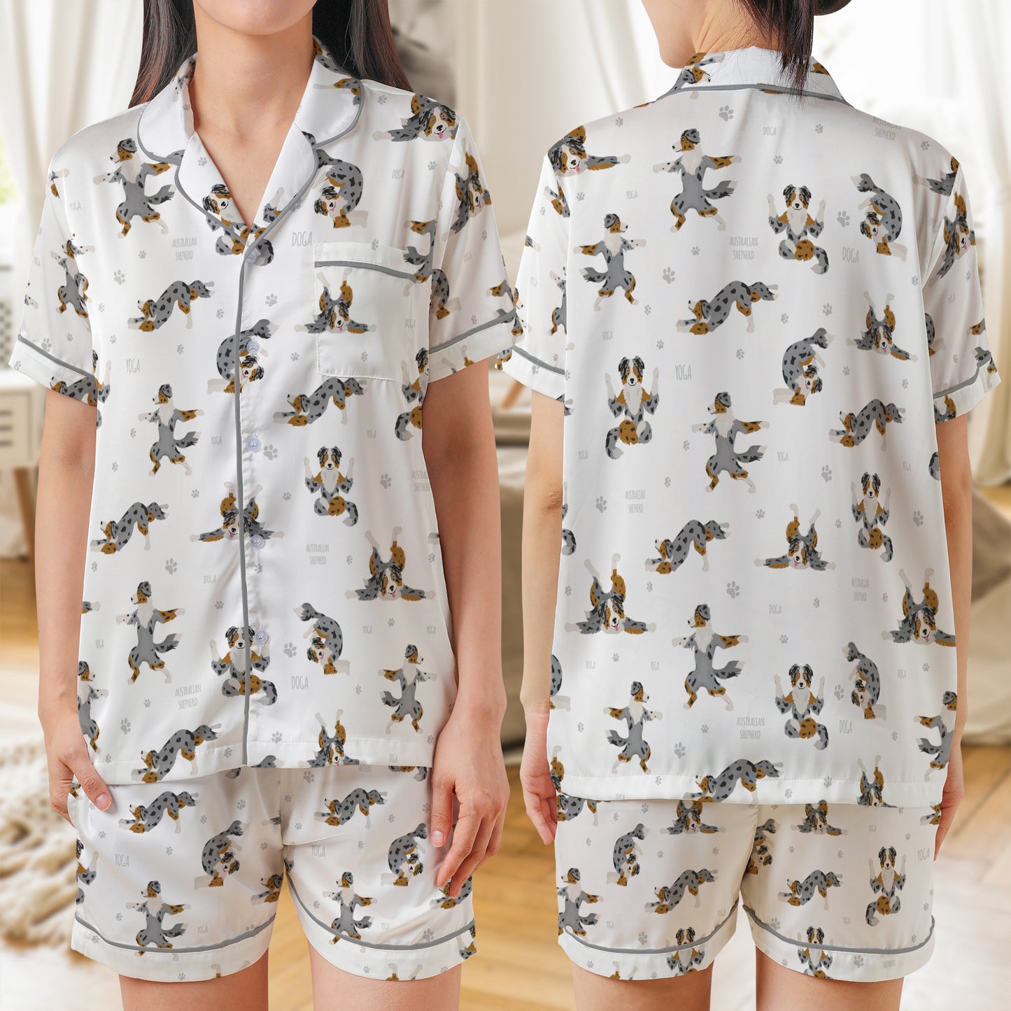 Australian shepherd dogs AOP Satin Short-Sleeve Pajamas Set