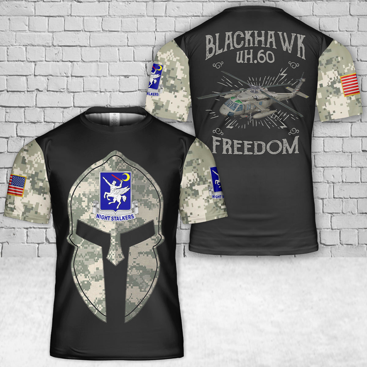 US Army 160th Special Operations Aviation Regiment Sikorsky UH-60 Black Hawk 3D T-Shirt