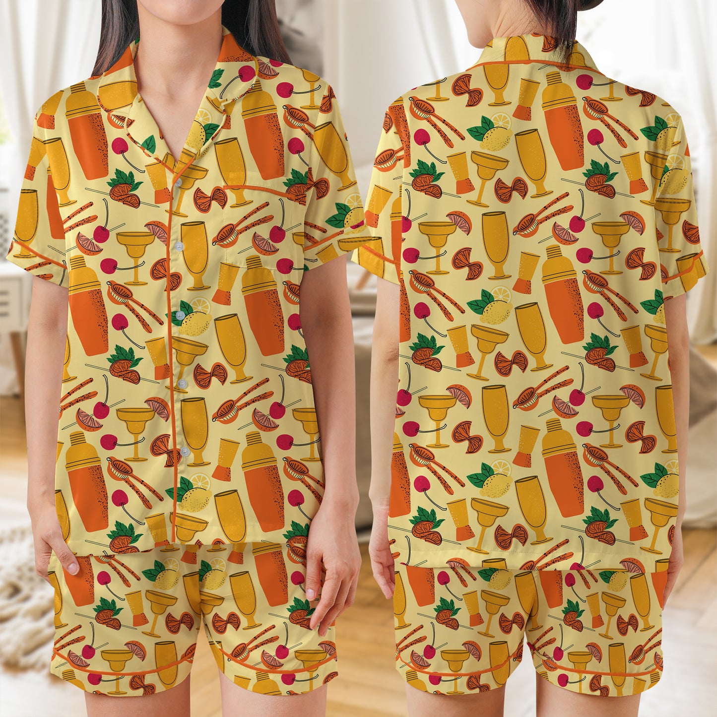 Bartender equipment Seamless AOP Satin Short-Sleeve Pajamas Set