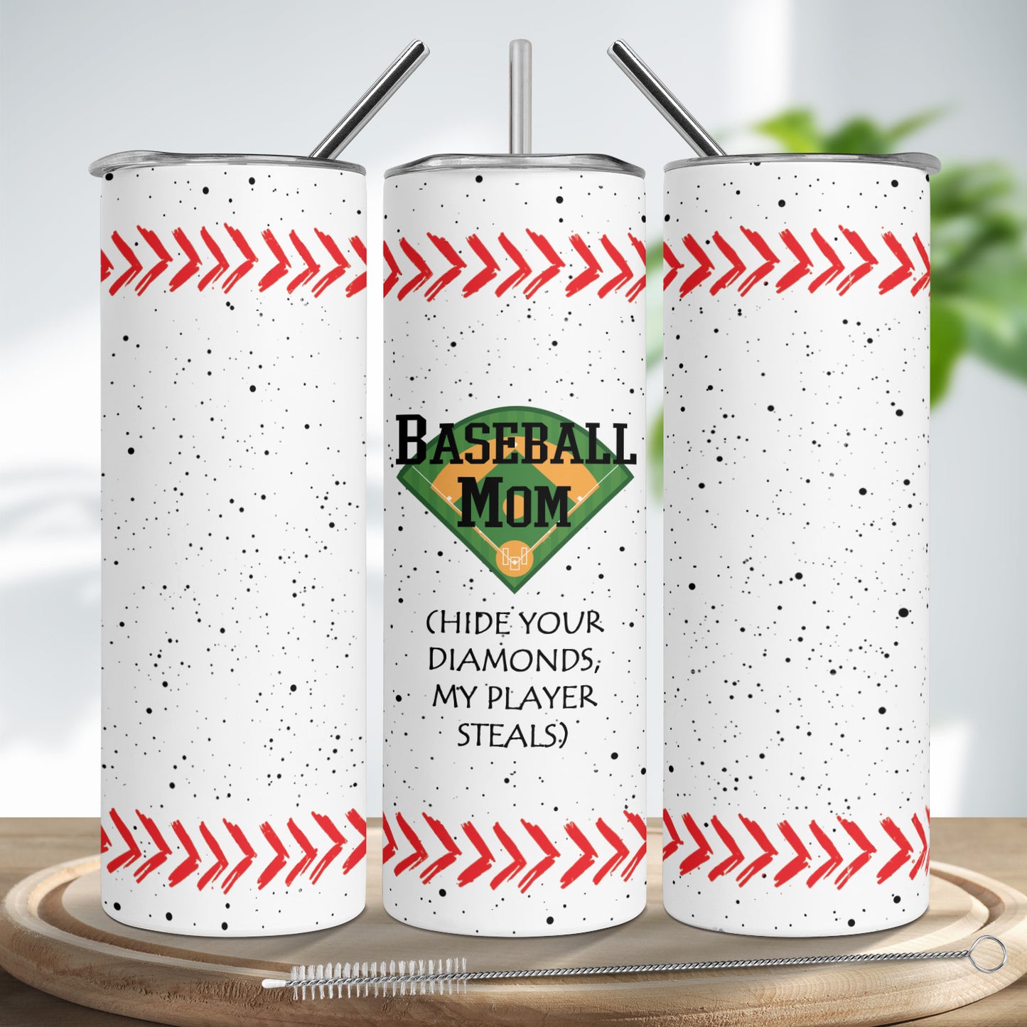 Baseball Mom Diamonds Skinny Tumbler Stainless Steel with Lids 20OZ