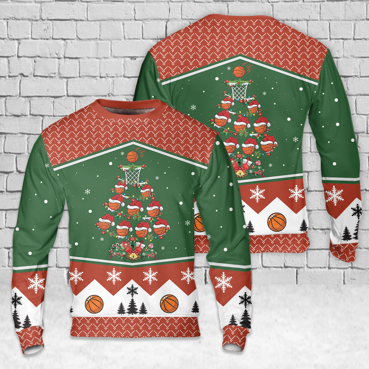 Basketball Christmas Tree Christmas AOP Sweater