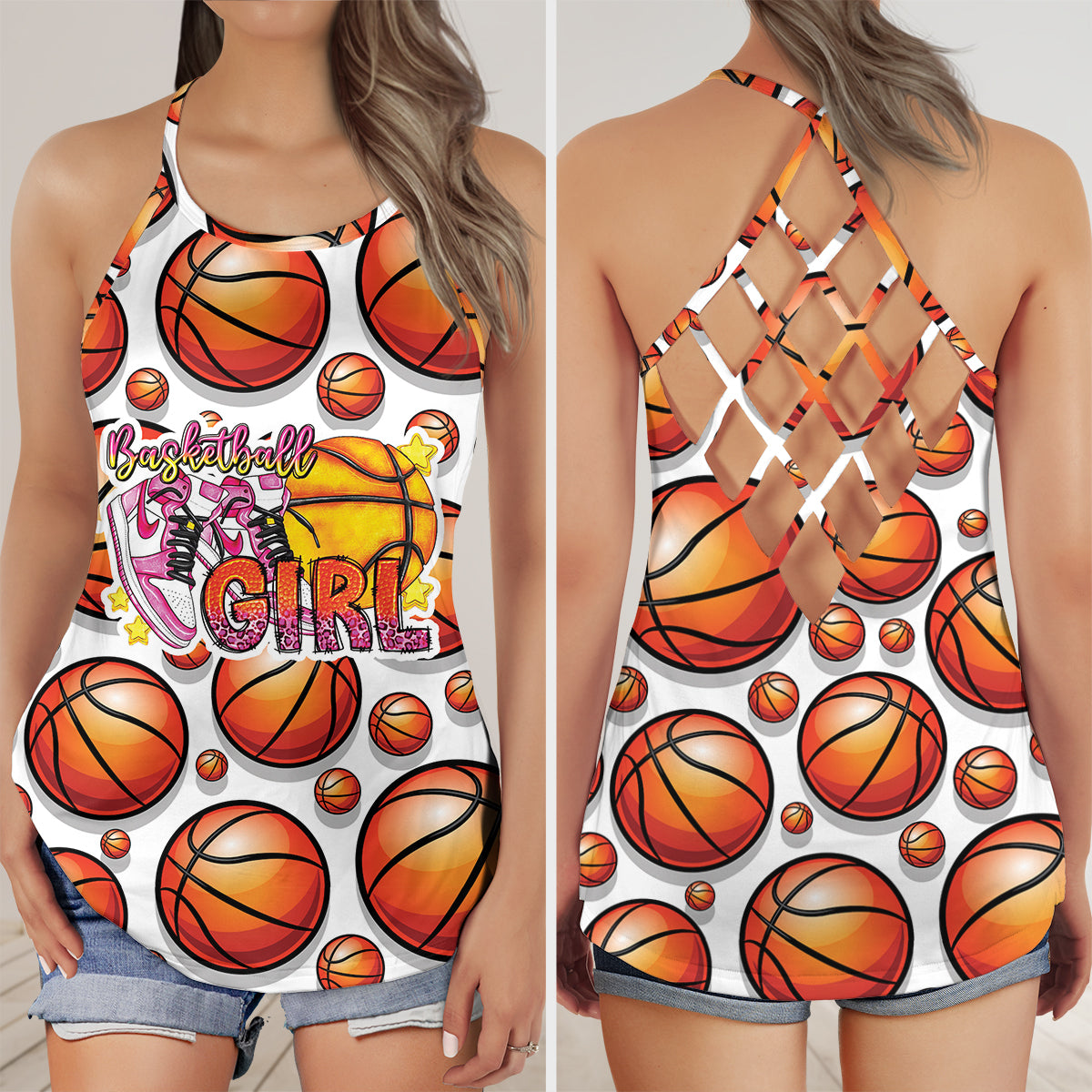 Basketball Girl Criss Cross Open Back Tank Top