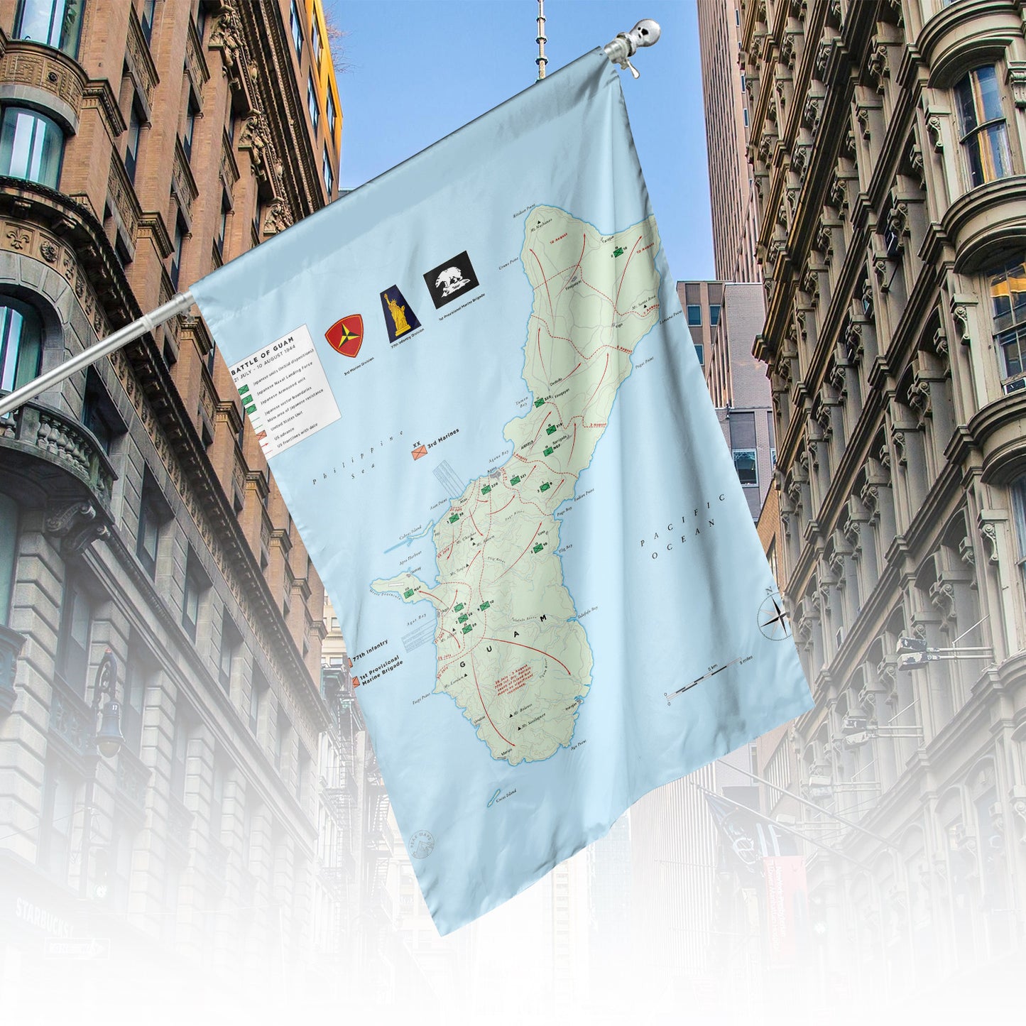 Battle of Guam 1944 Map Vertical House Flag