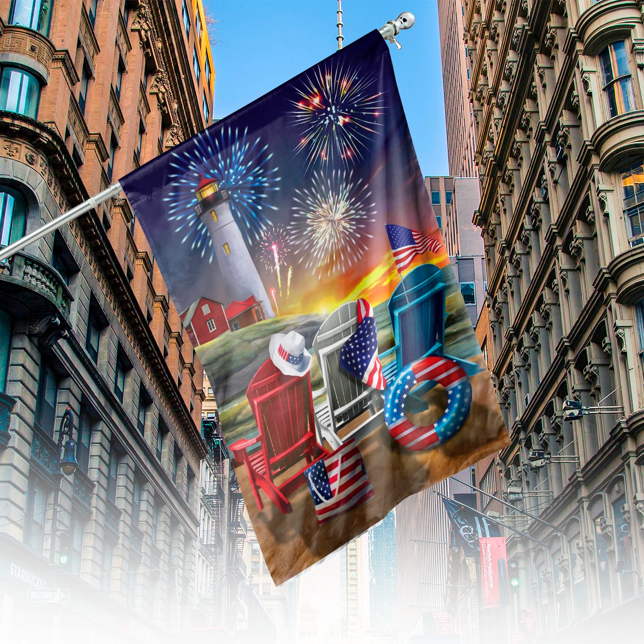 Beachfront Fireworks 4th Of July Vertical House Flag