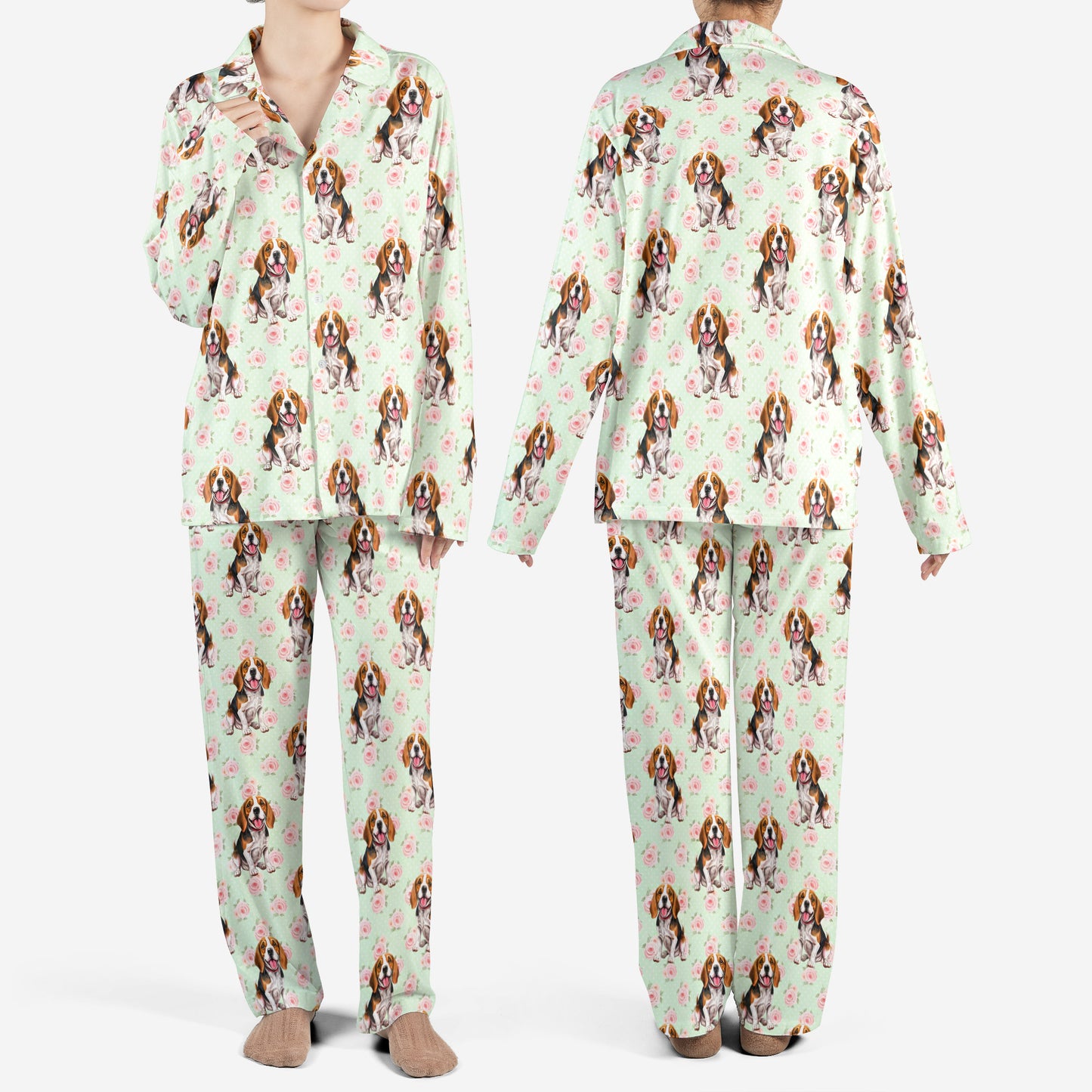 Beagle With Rose Flower AOP Pajamas Set