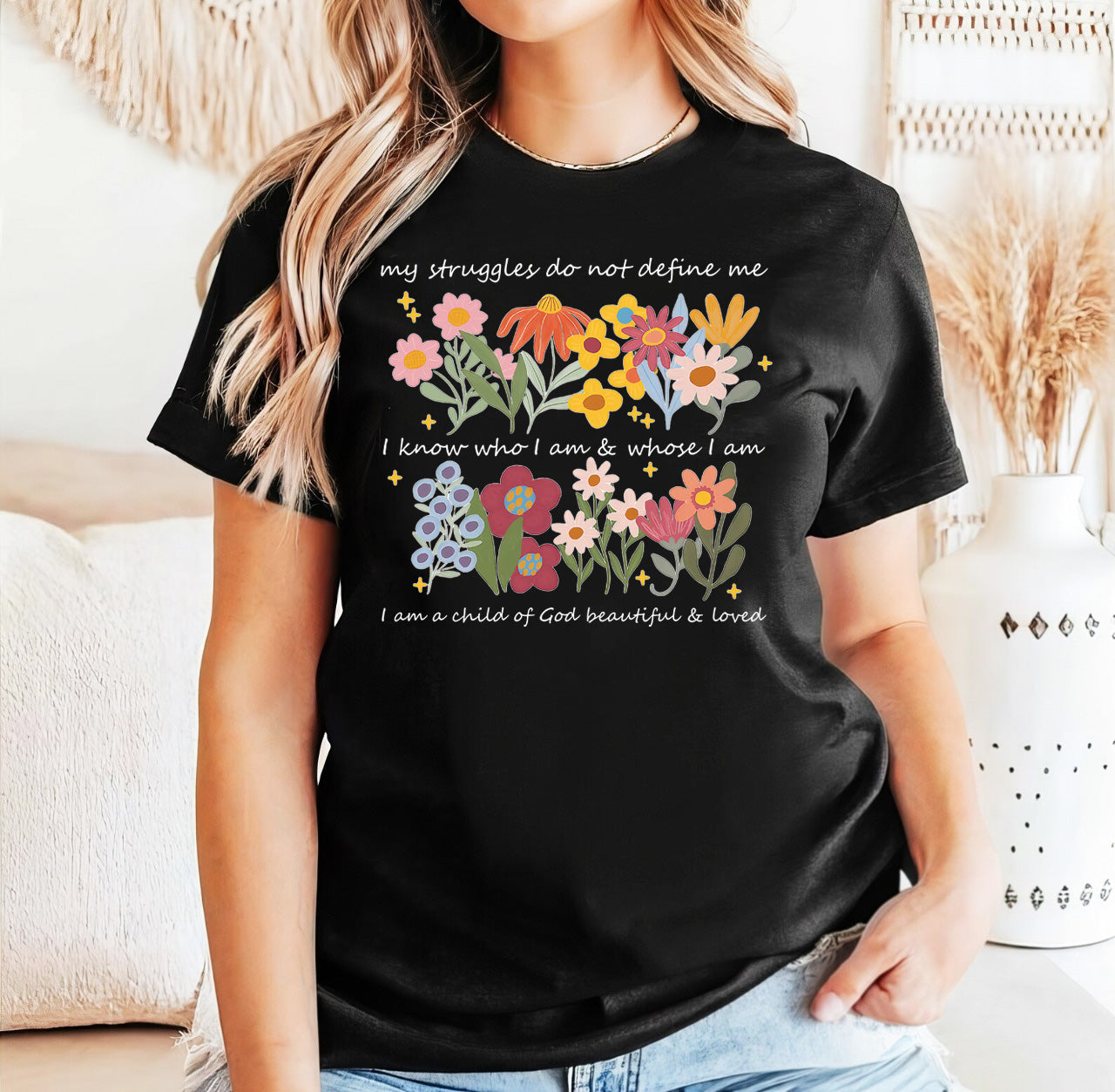 Beautiful and Loved Floral Christian Affirmations Classic Unisex T-Shirt Gildan 5000 (Made In US)