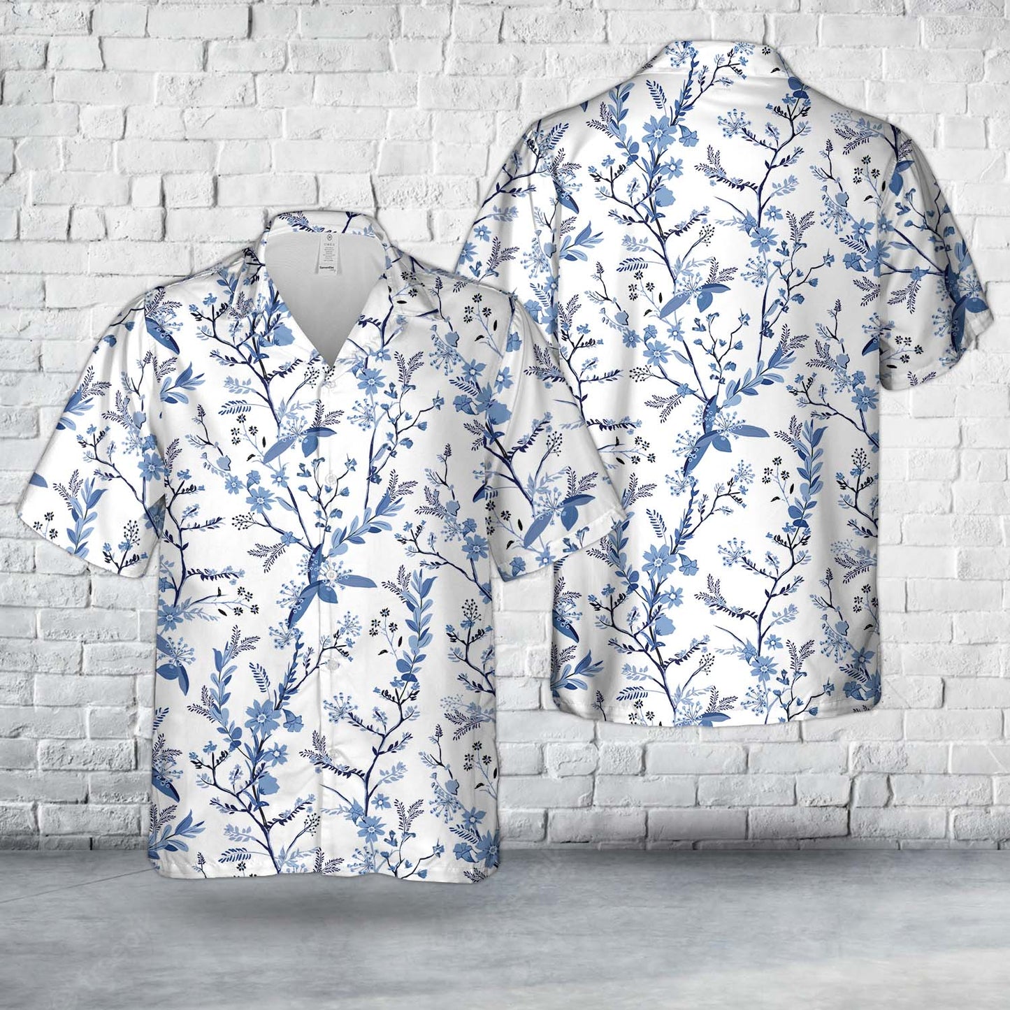 Beautiful florals on blue shade seamless Hawaiian Shirt