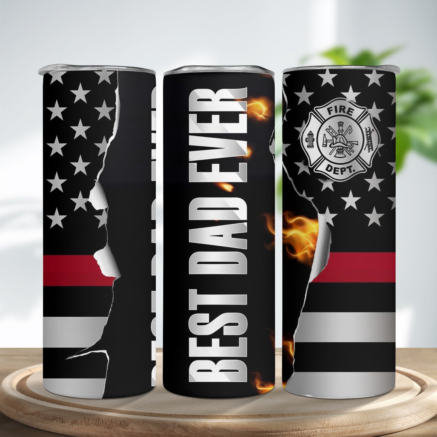 Best Dad Ever Fire Skinny Tumbler Stainless Steel with Lids 20OZ