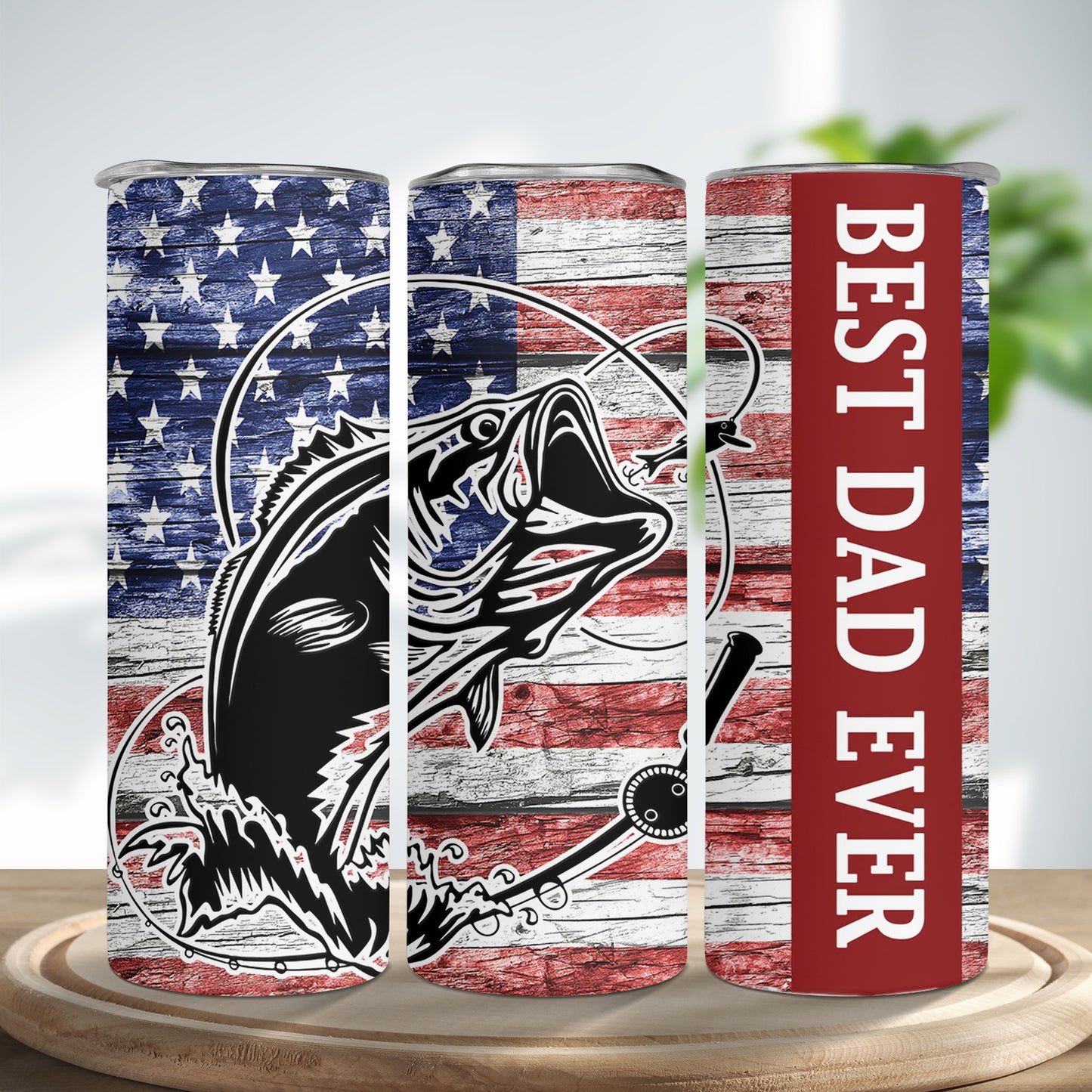 Best Dad Ever Fishing Skinny Tumbler Stainless Steel with Lids 20OZ