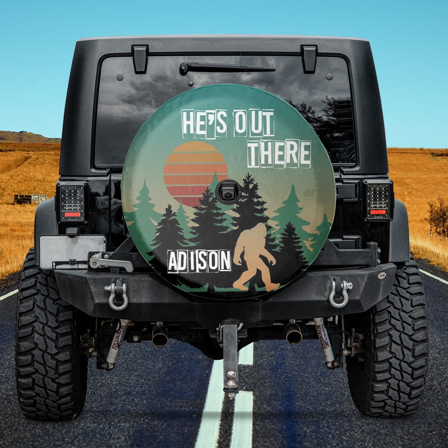 Bigfoot He's Out There Sasquatch Spare Tire Cover