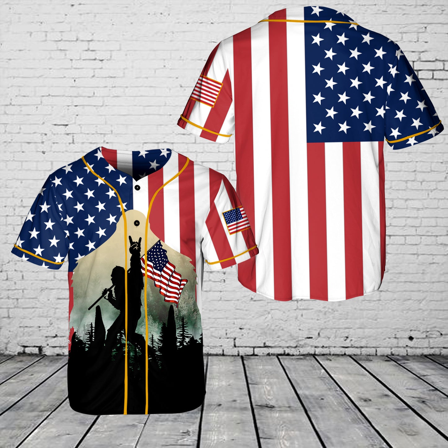 Bigfoot Holding USA Flag Baseball Jersey