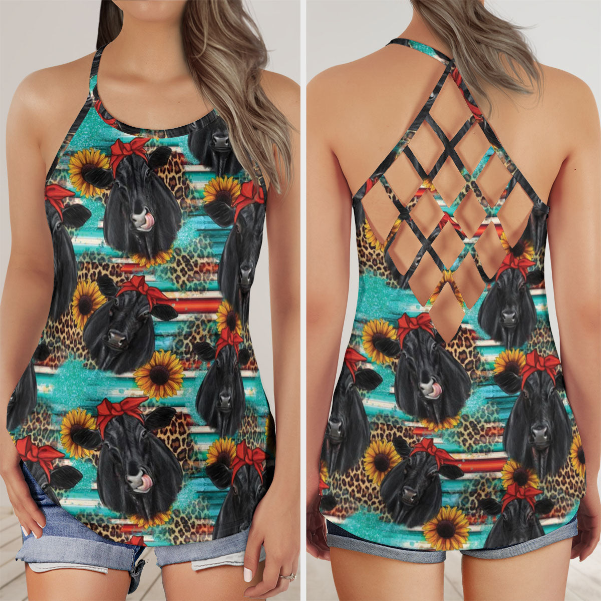 Black Angus Seamless Criss Cross Open Back Tank Top