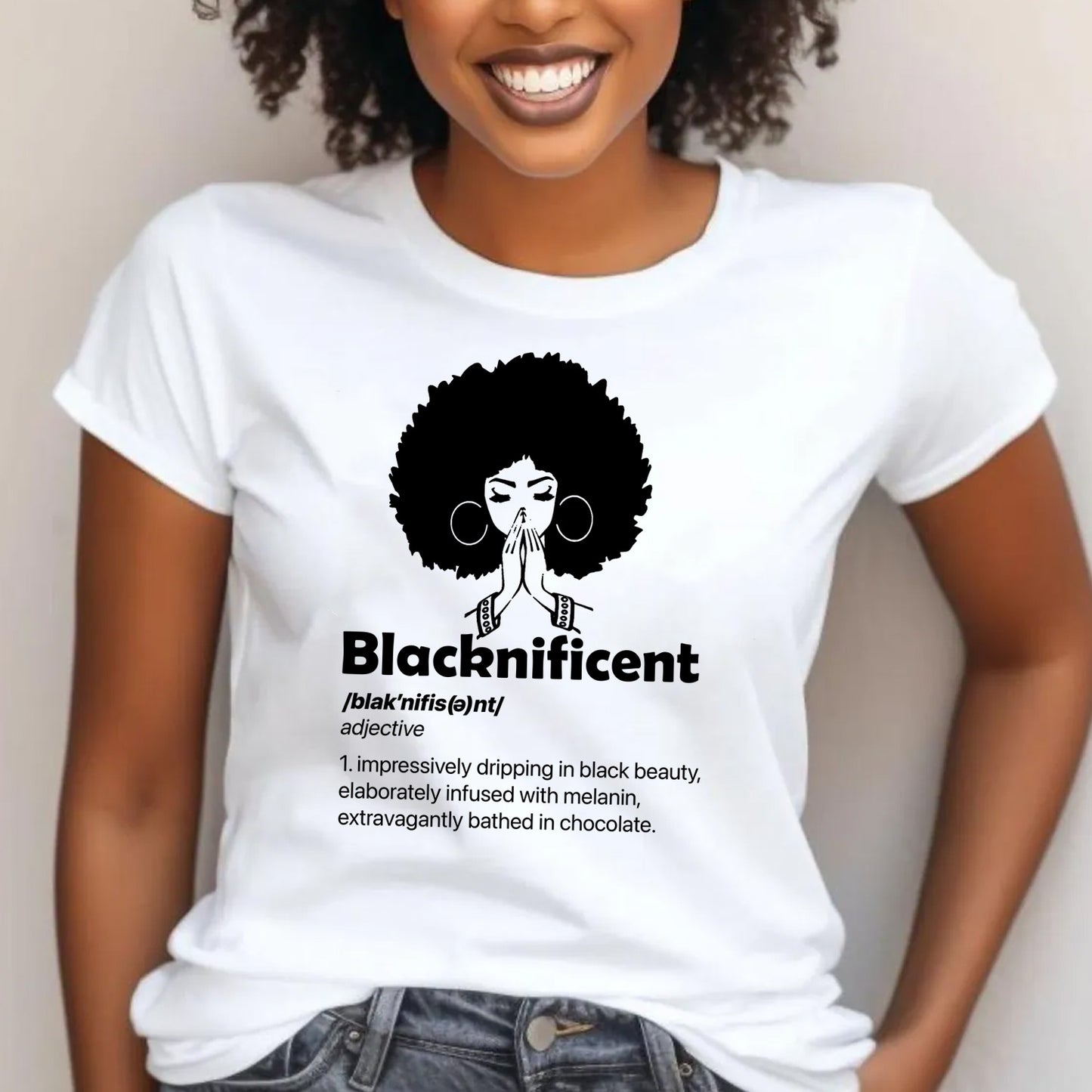 Blacknificient Definition, Afro Women Classic Unisex T-Shirt Gildan 5000 (Made In US)