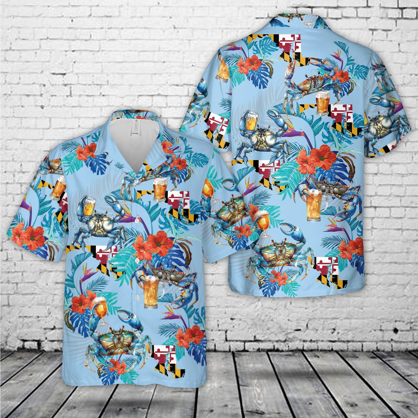 Blue Crab Holding Beer Glass Hawaiian Shirt