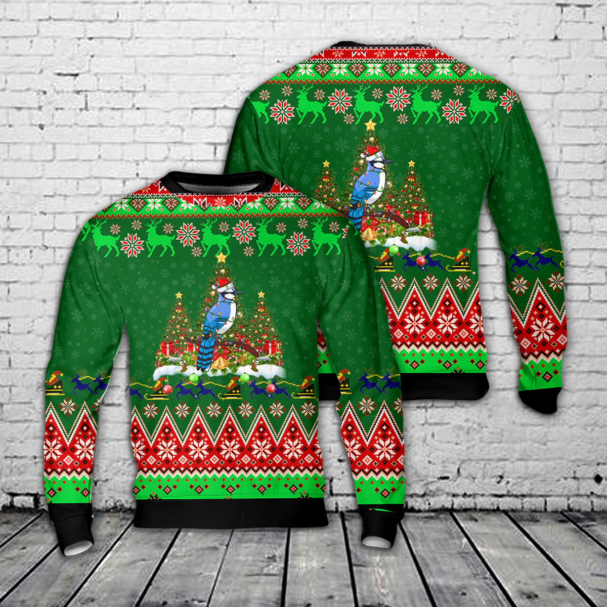 Blue Jay Bird Christmas AOP Sweater