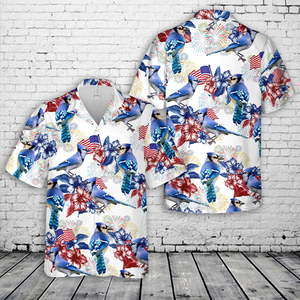 Blue Jay Bird, 4th Of July Hawaiian Shirt