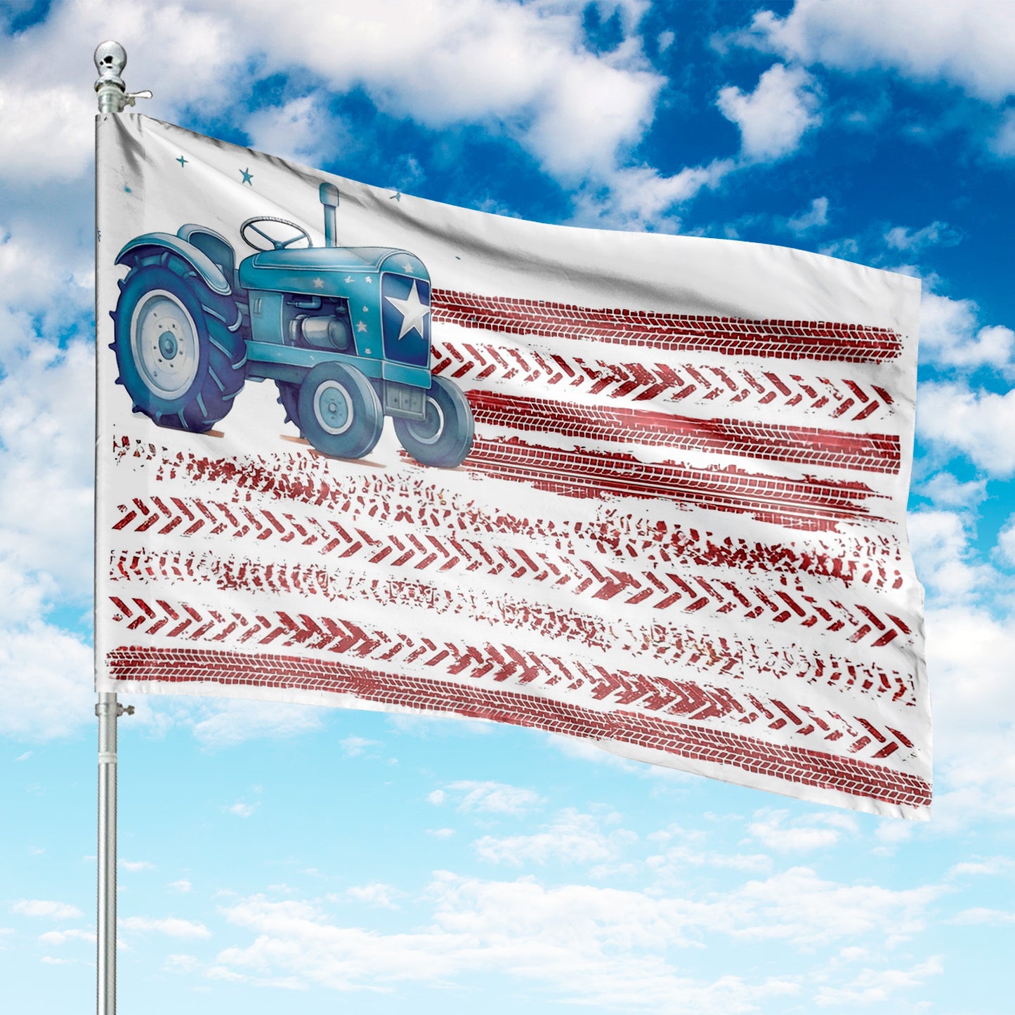 Blue Tractor American Flag Tire Tracks House Flag