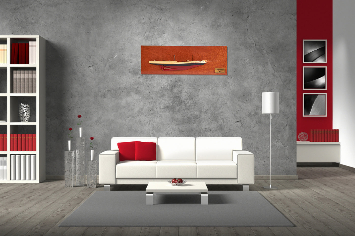 Handcrafted Bluenose II Half Hull Wooden Model Ship | 60cm Length | Artisan Crafted