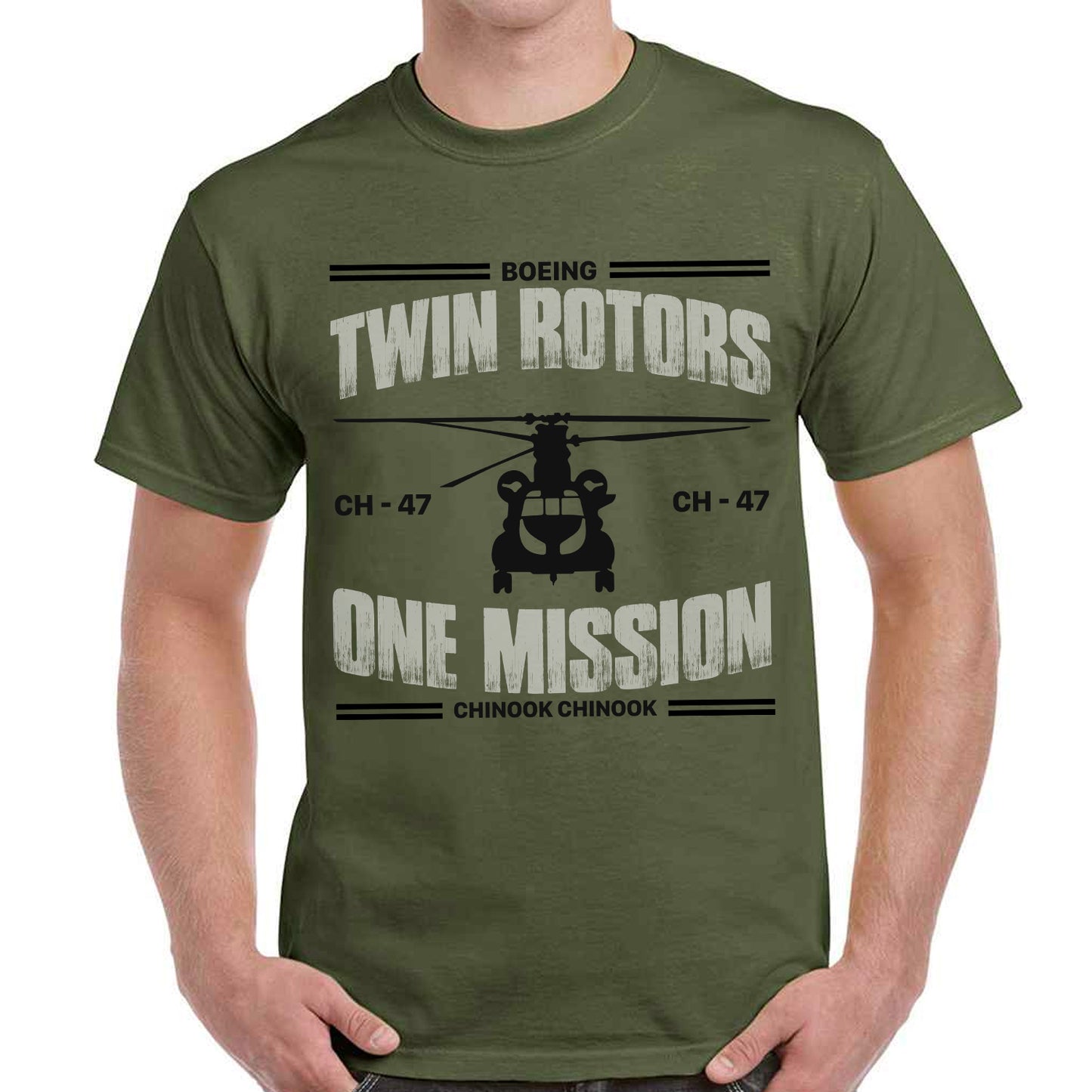 Boeing CH-47 Chinook "Twin Rotors, One Mission" Classic Unisex T-Shirt Gildan 5000 (Made In US)