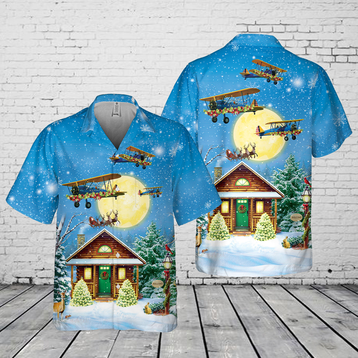 Boeing/Stearman PT-17 Christmas Pocket Hawaiian Shirt