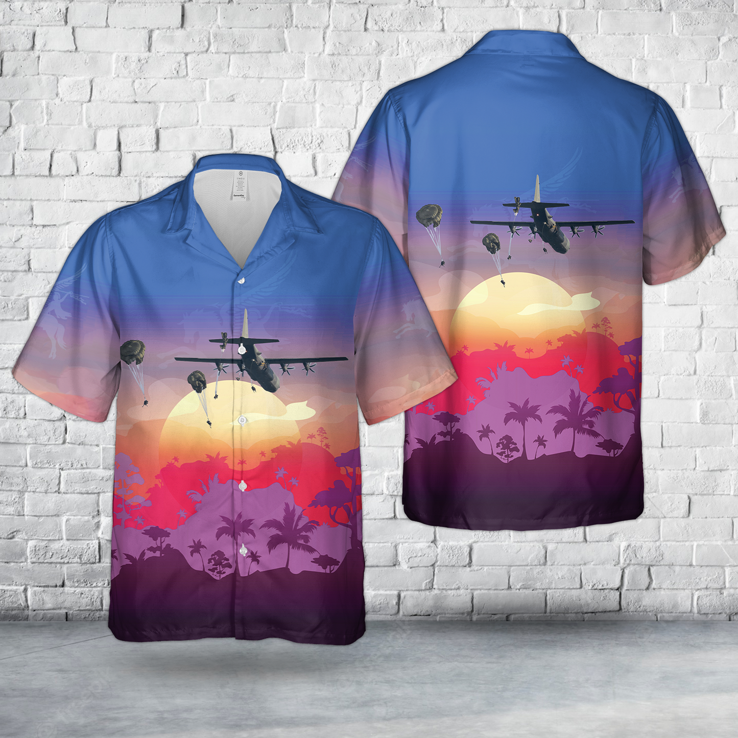 British Army Paratroopers with 16 Air Assault Brigade jump from a Royal Air Force Hercules aircraft over Salisbury Plain Hawaiian Shirt