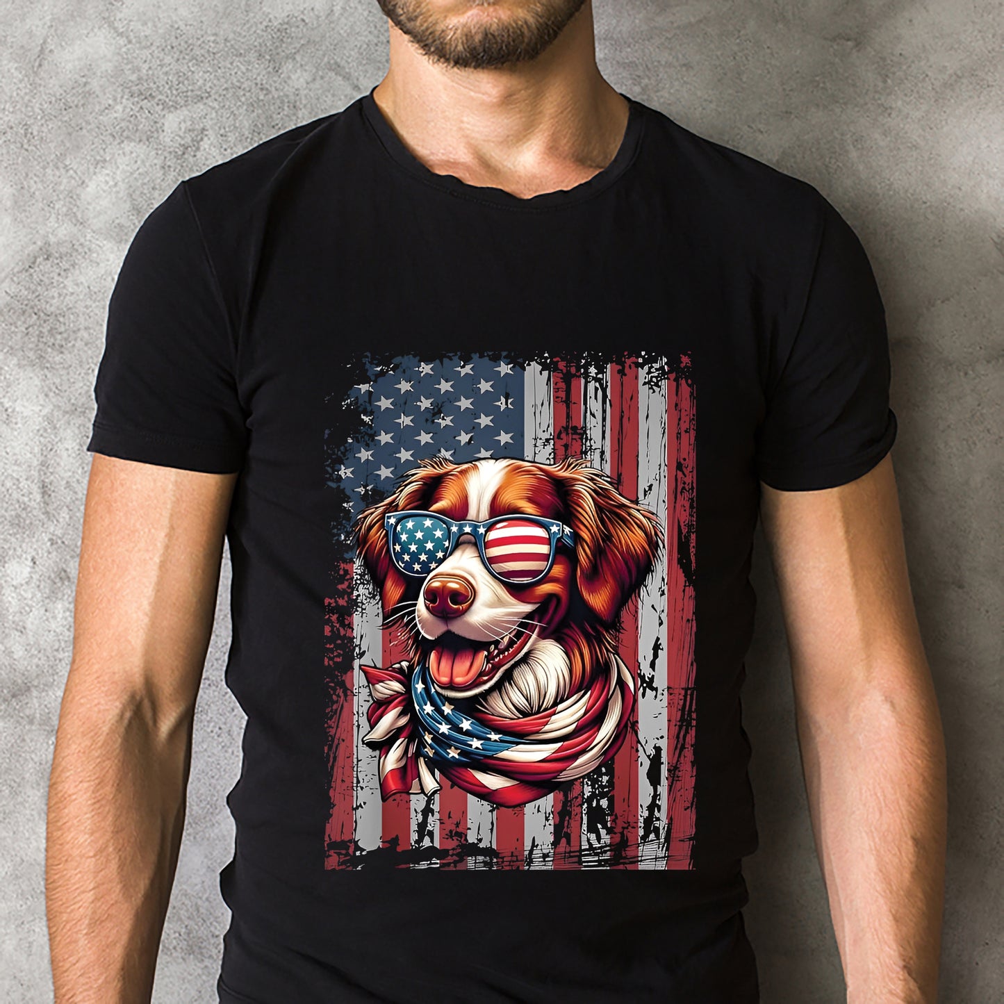 Brittany Dog Lover US Flag 4th Of July Patriotic Classic Unisex T-Shirt Gildan 5000 (Made In US)