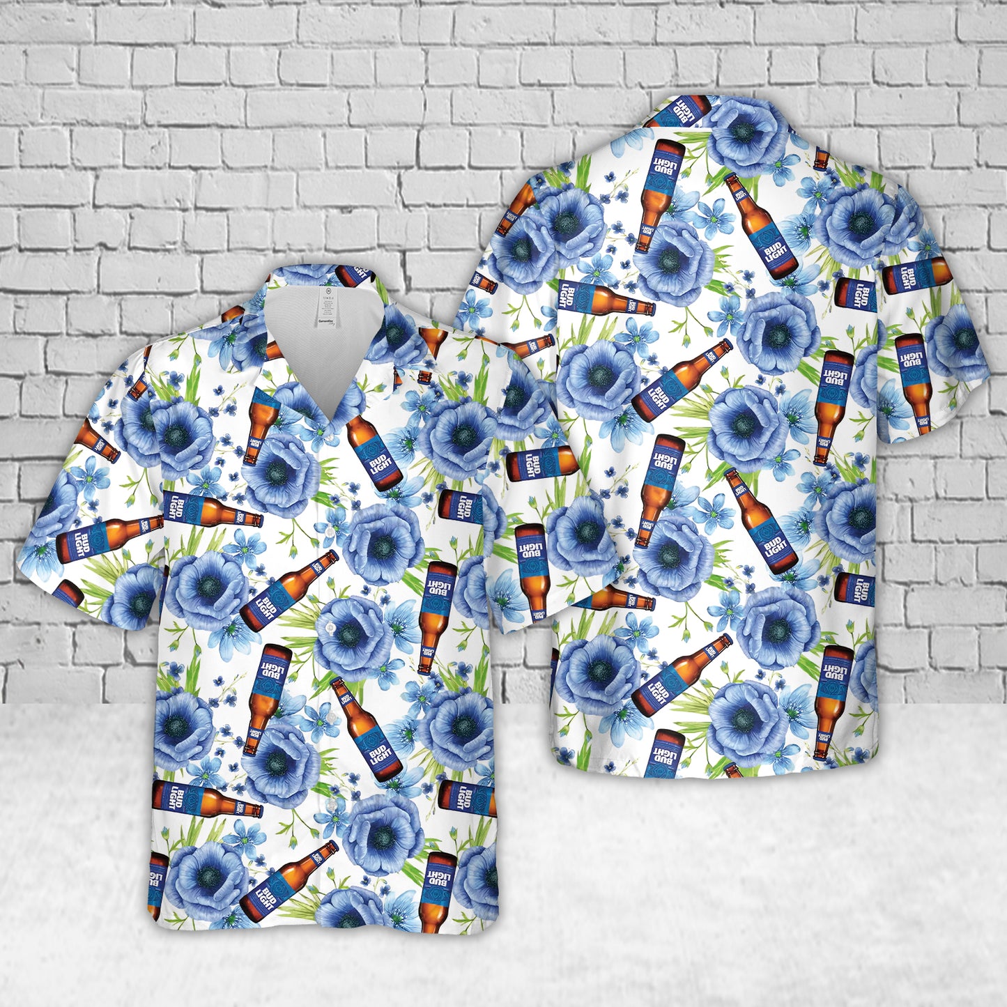 Bud Light Bottle Floral Hawaiian Shirt