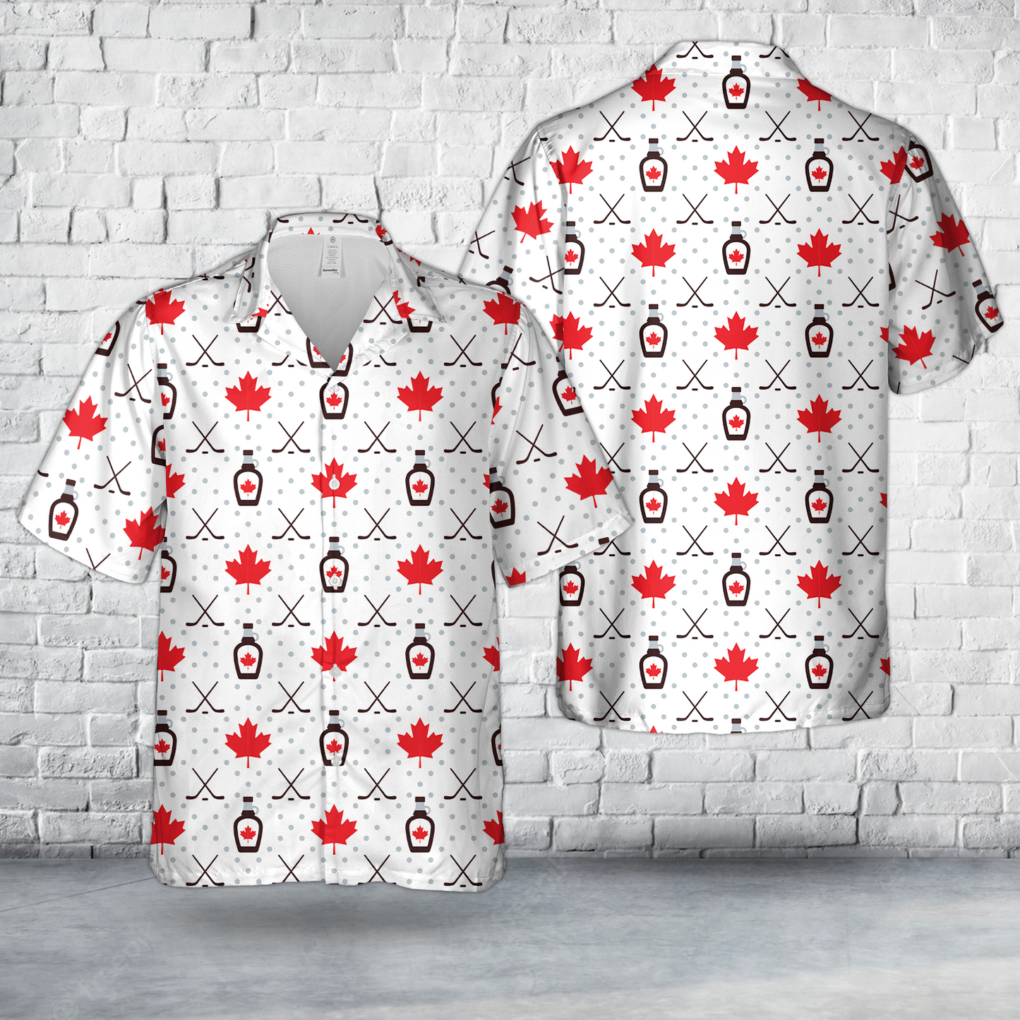Canada Day Maple Leaves Hockey and Maple Syrup Hawaiian Shirt