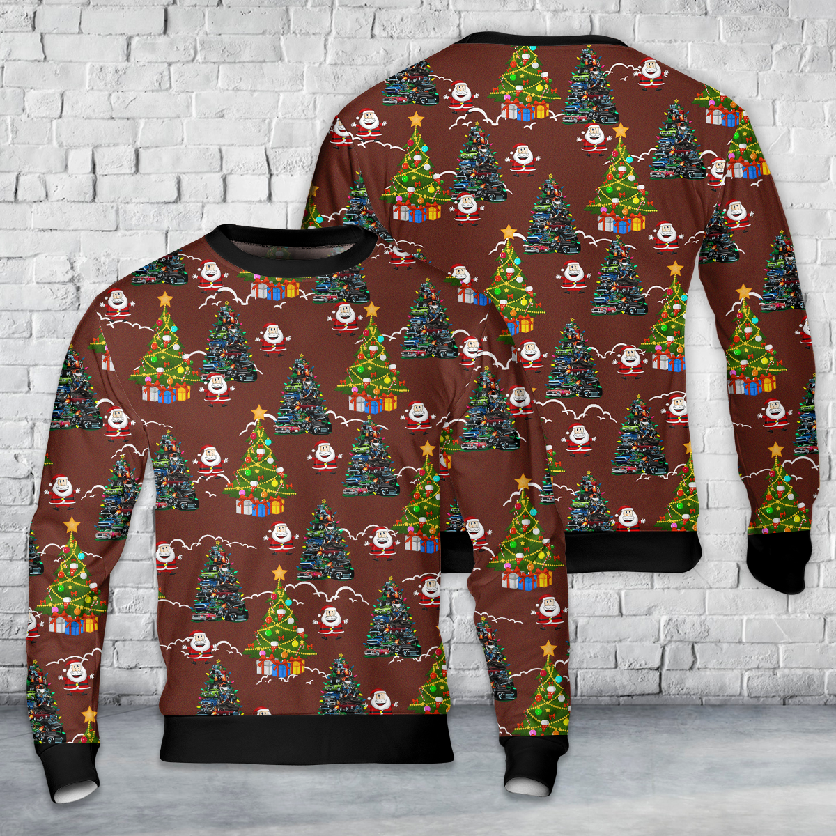 Car Madness Christmas Tree Classic Muscle Cars and Hot Rods Christmas AOP Sweater