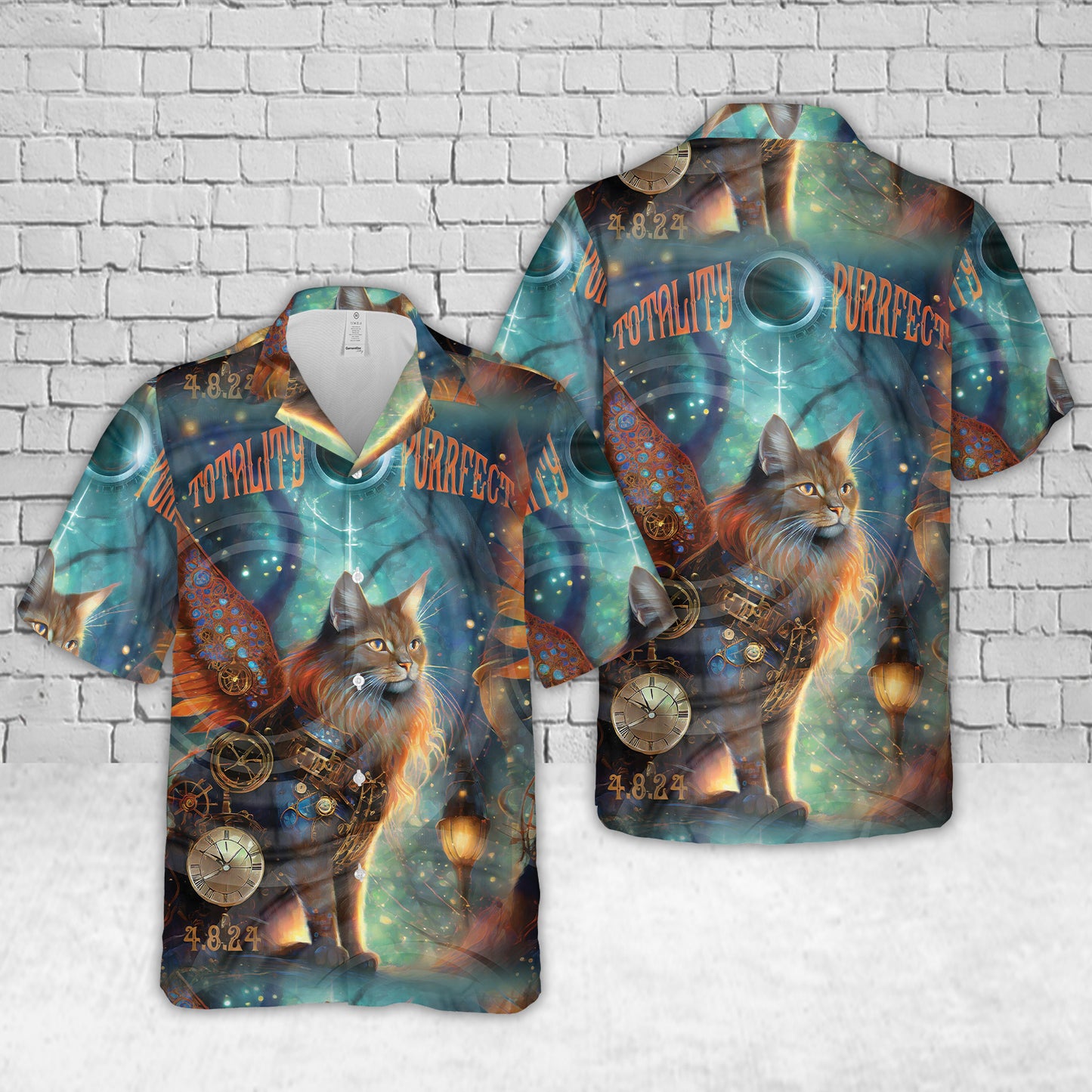 Cat 2024 Total Solar Eclipse Hawaiian Shirt