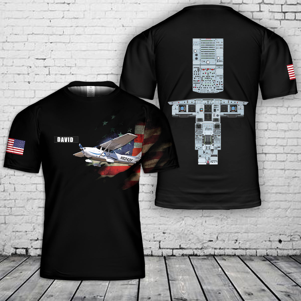 Custom Name Cessna 172 Cockpit 3D T-Shirt