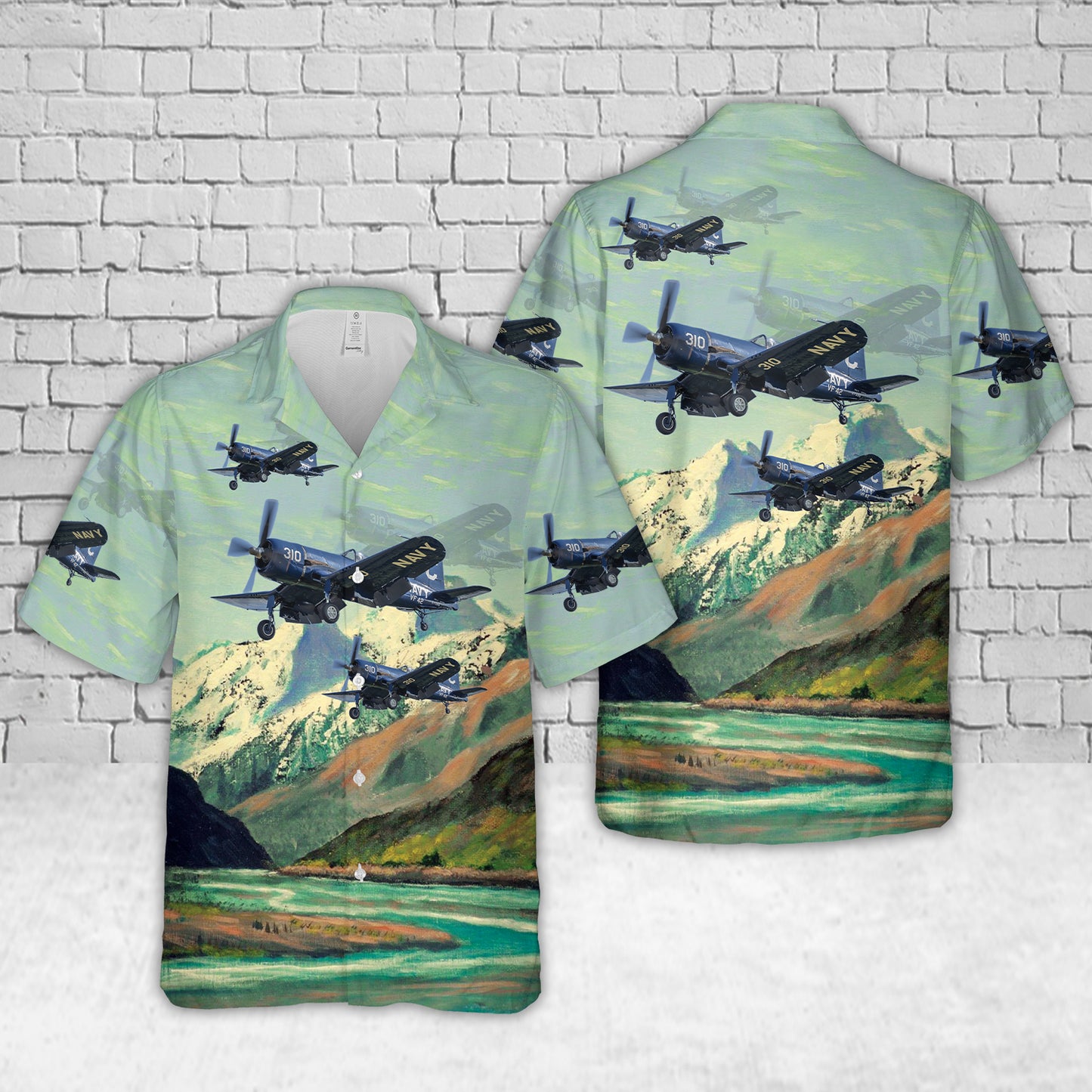 Chance Vought F4U-4 Corsair, BuNo 97388, NX72378, Navy 310-C VF-42 (Green Pawn) Hawaiian Shirt