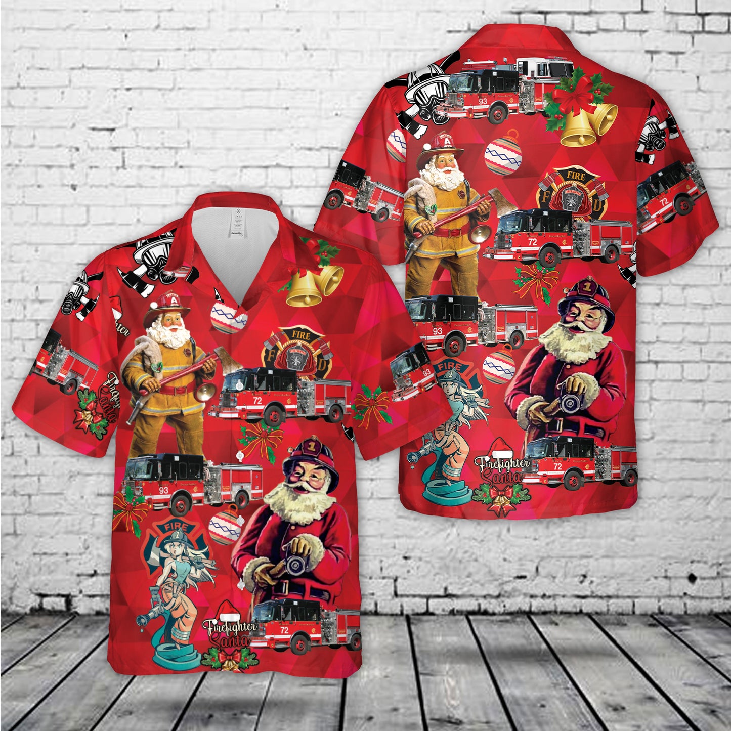 Chicago Fire Department CFD Fire Engine Christmas Hawaiian Shirt
