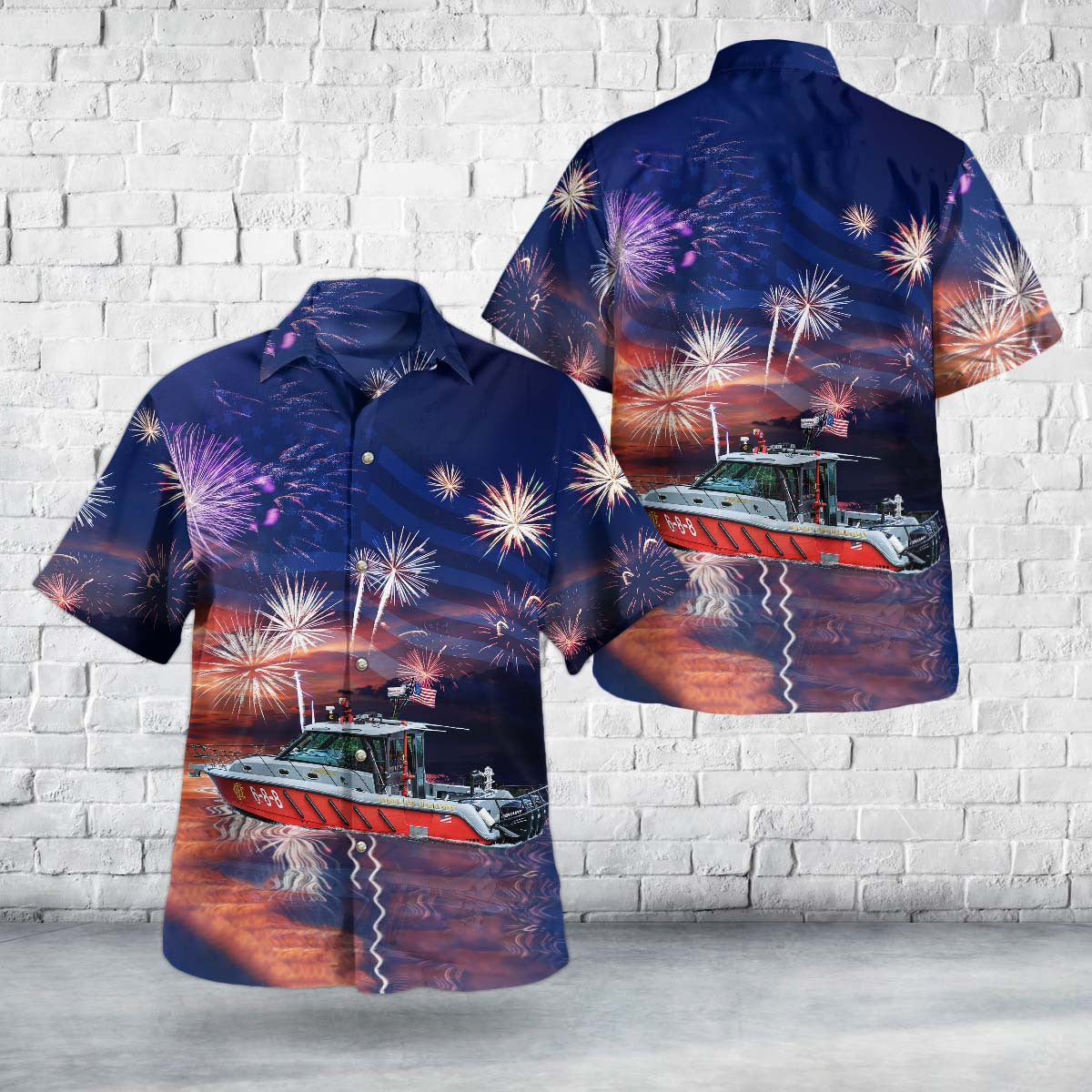 Chicago Fire Department CFD Illinois Eugene Blackmon Fireboat, 4th Of July Hawaiian Shirt