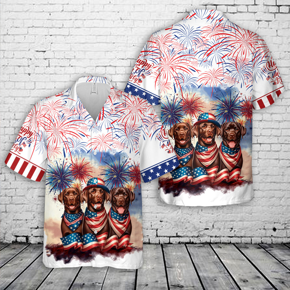 Chocolate Labrador Retriever Dog 4th of July Hawaiian Shirt