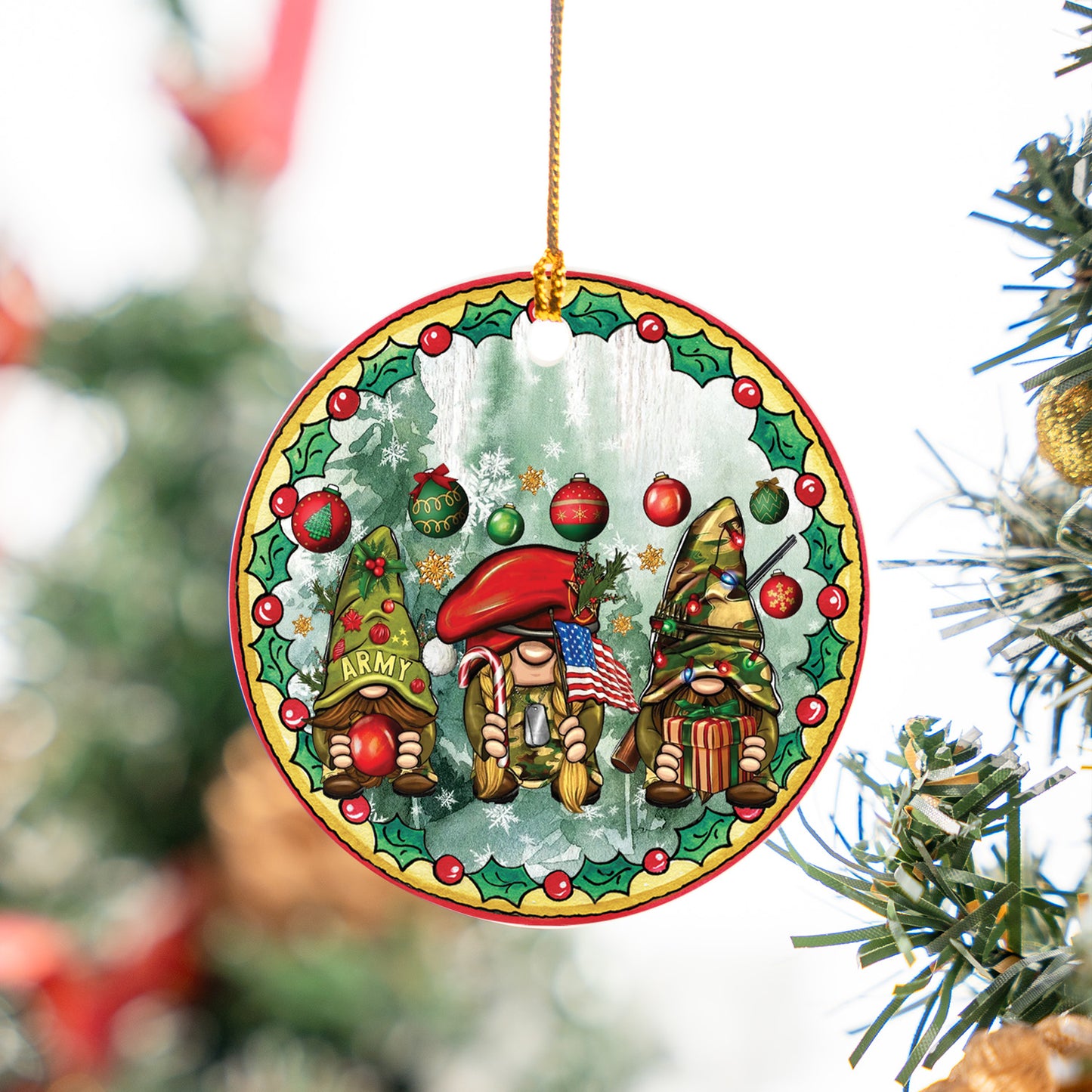 Christmas Army Gnomes Christmas Ceramic Ornament