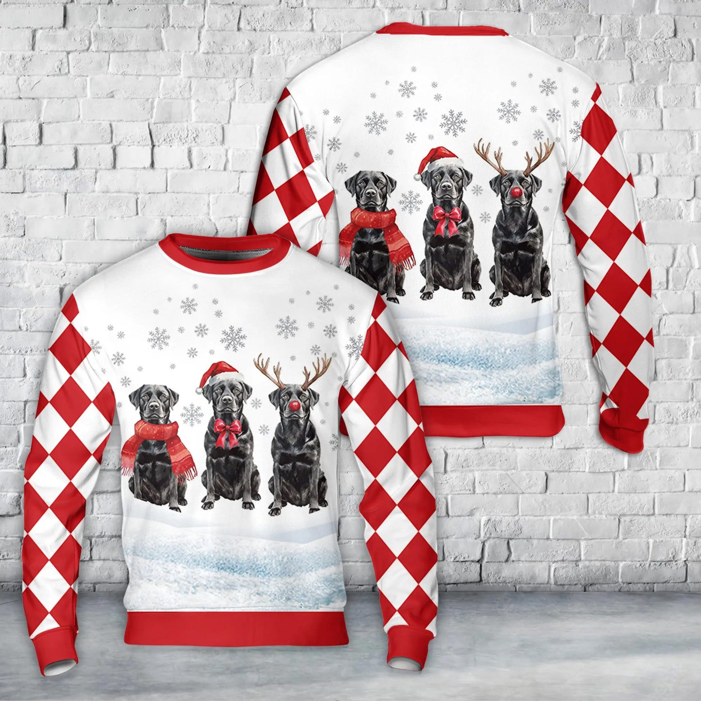 Christmas Black Labrador Dog Santa Hat AOP Christmas Sweater
