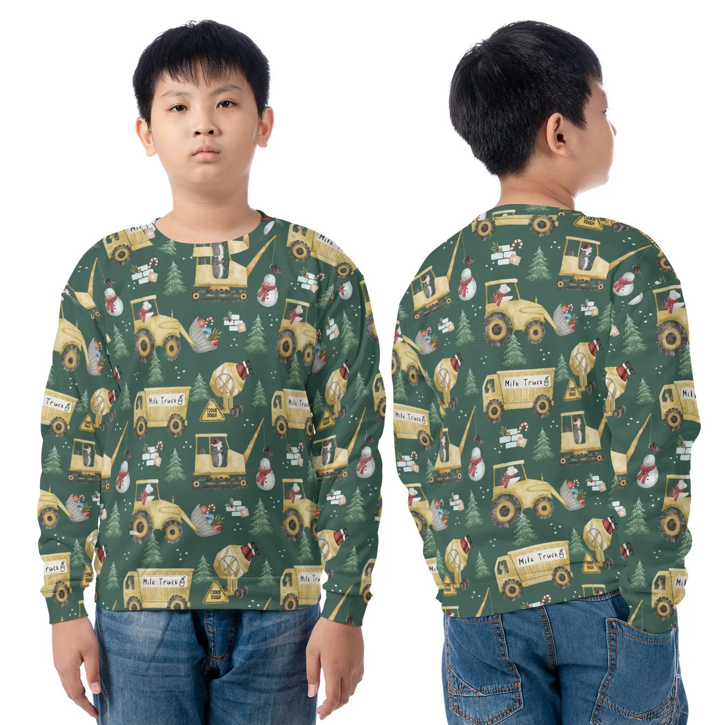 Christmas Construction Polar Bear and Penguin AOP Youth Sweatshirt