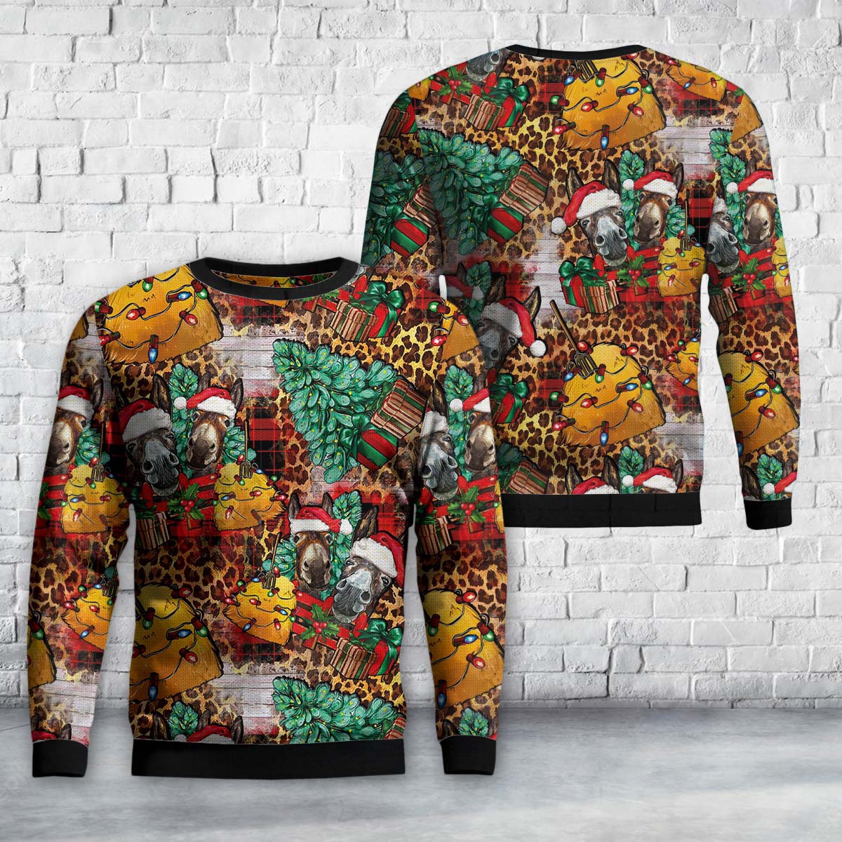 Christmas Donkeys And Hay With Christmas Sweater