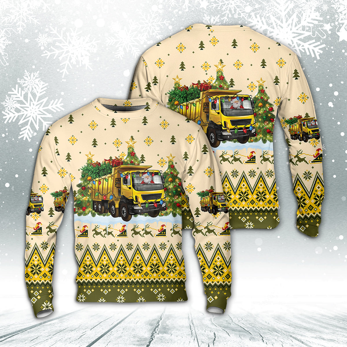 Christmas Dump Truck With Santa AOP Sweater