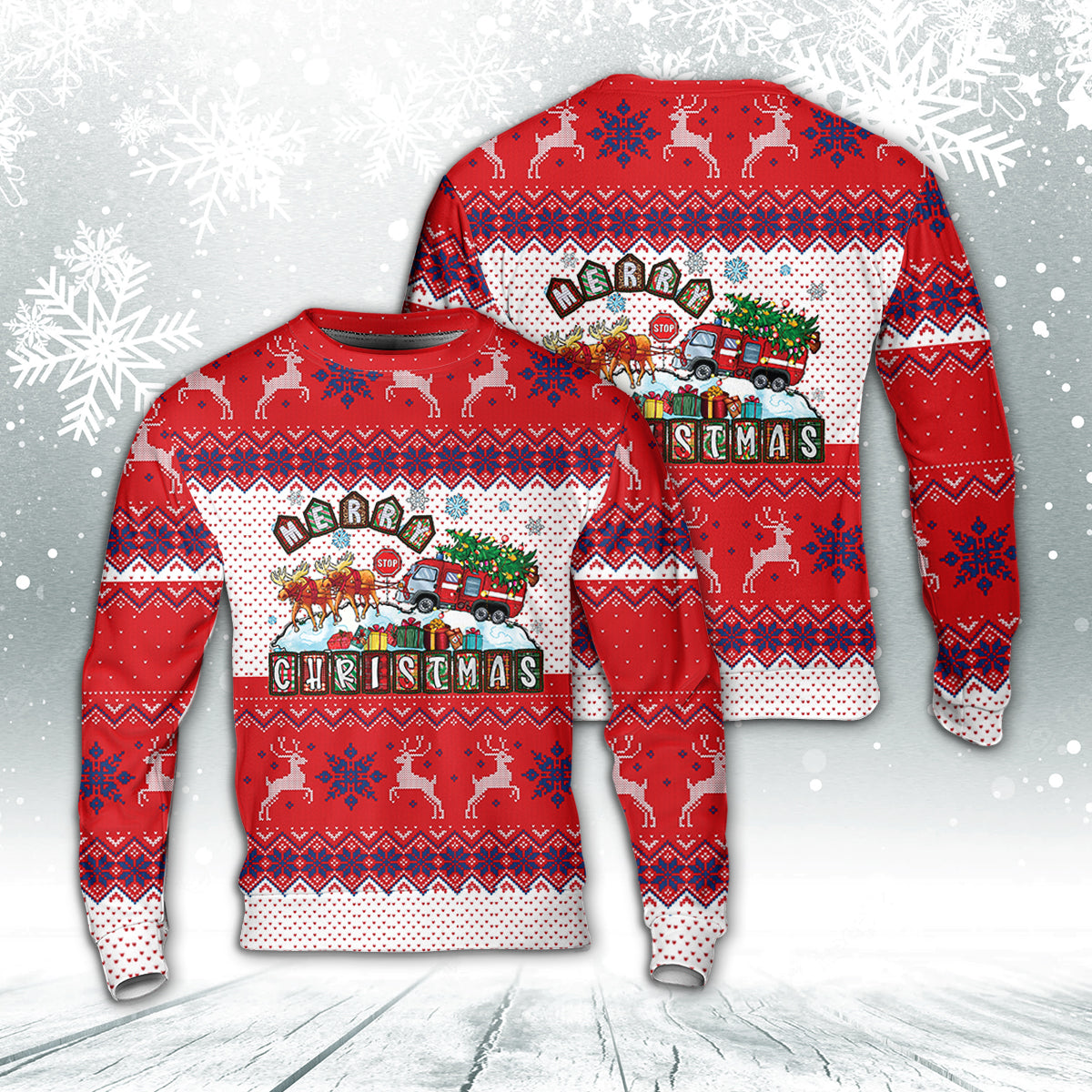 Christmas Fire Department AOP Sweater