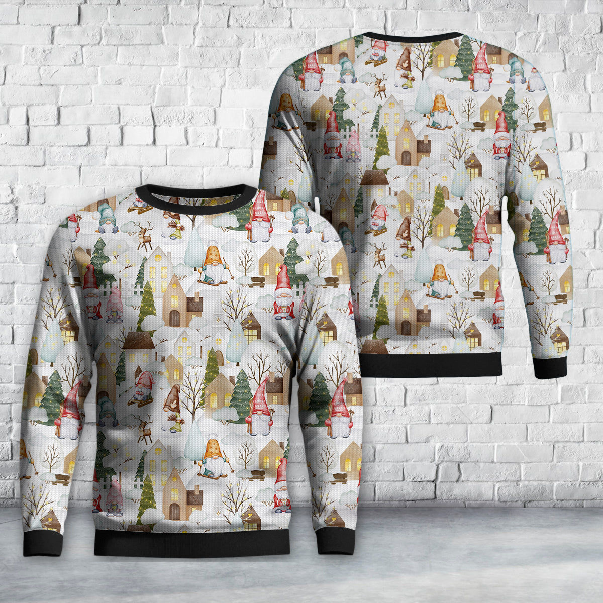 Christmas Seamless Pattern With Cute Gnomes AOP Sweater