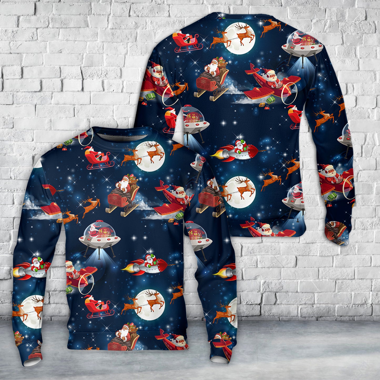 Christmas Space Pattern Noel Santa AOP Sweater