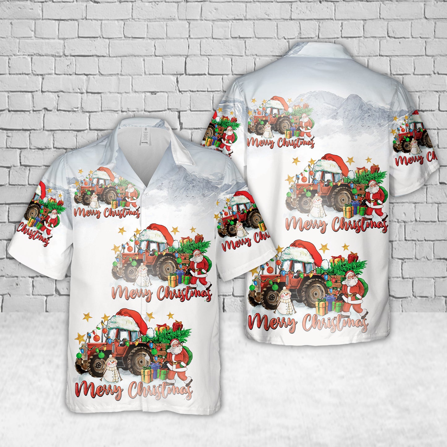 Christmas Tractor With Santa And Snowman Hawaiian Shirt
