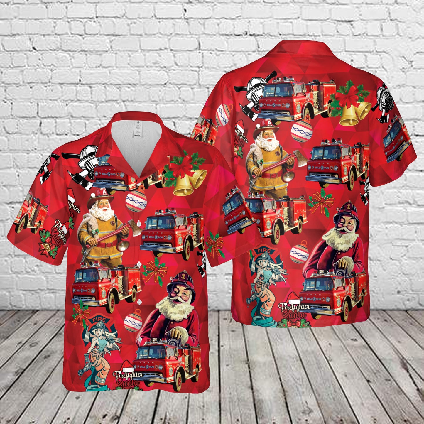 Classic old Ford C Model Fire Truck Christmas Hawaiian Shirt