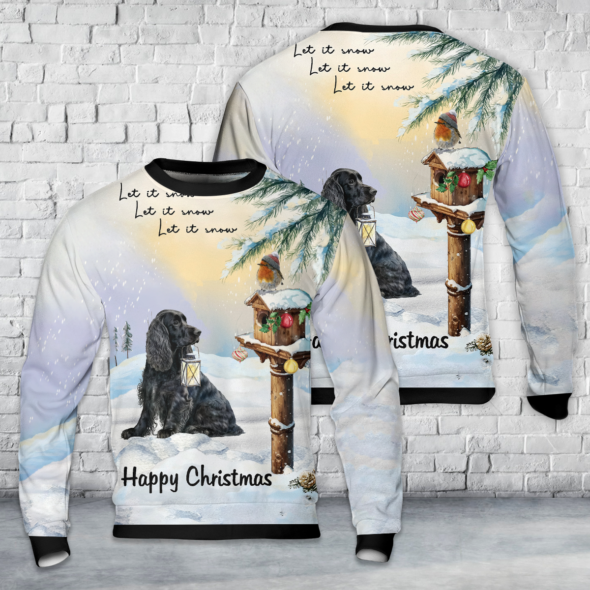 Cocker Spaniel (Black) Dog Christmas AOP Christmas Sweater