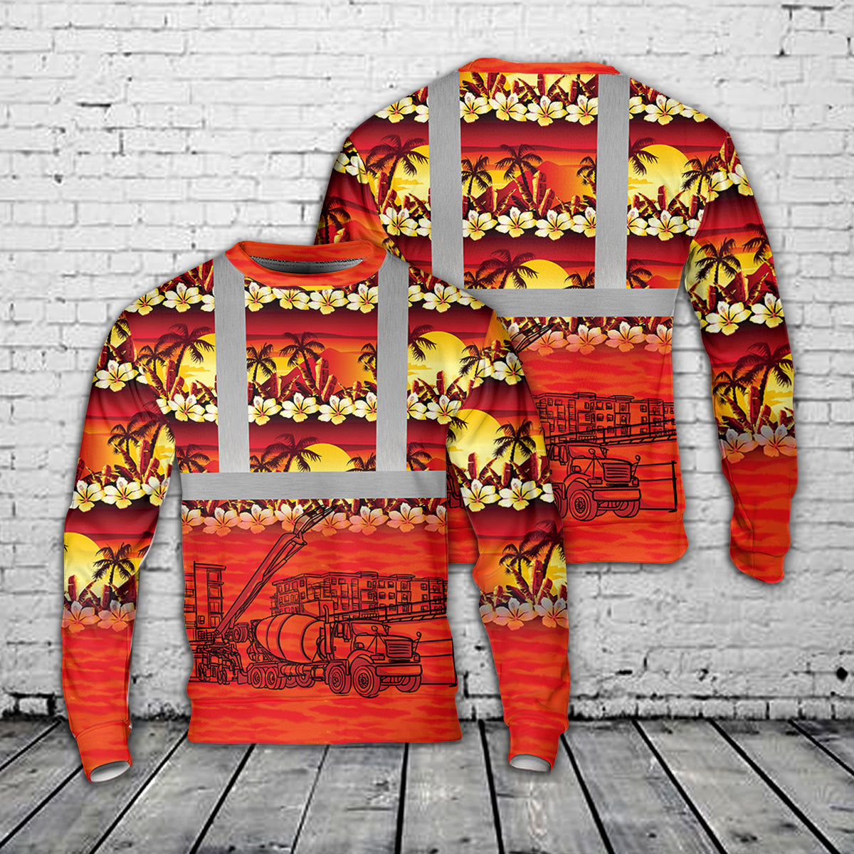 Concrete Mixer Tropical Christmas AOP Sweater