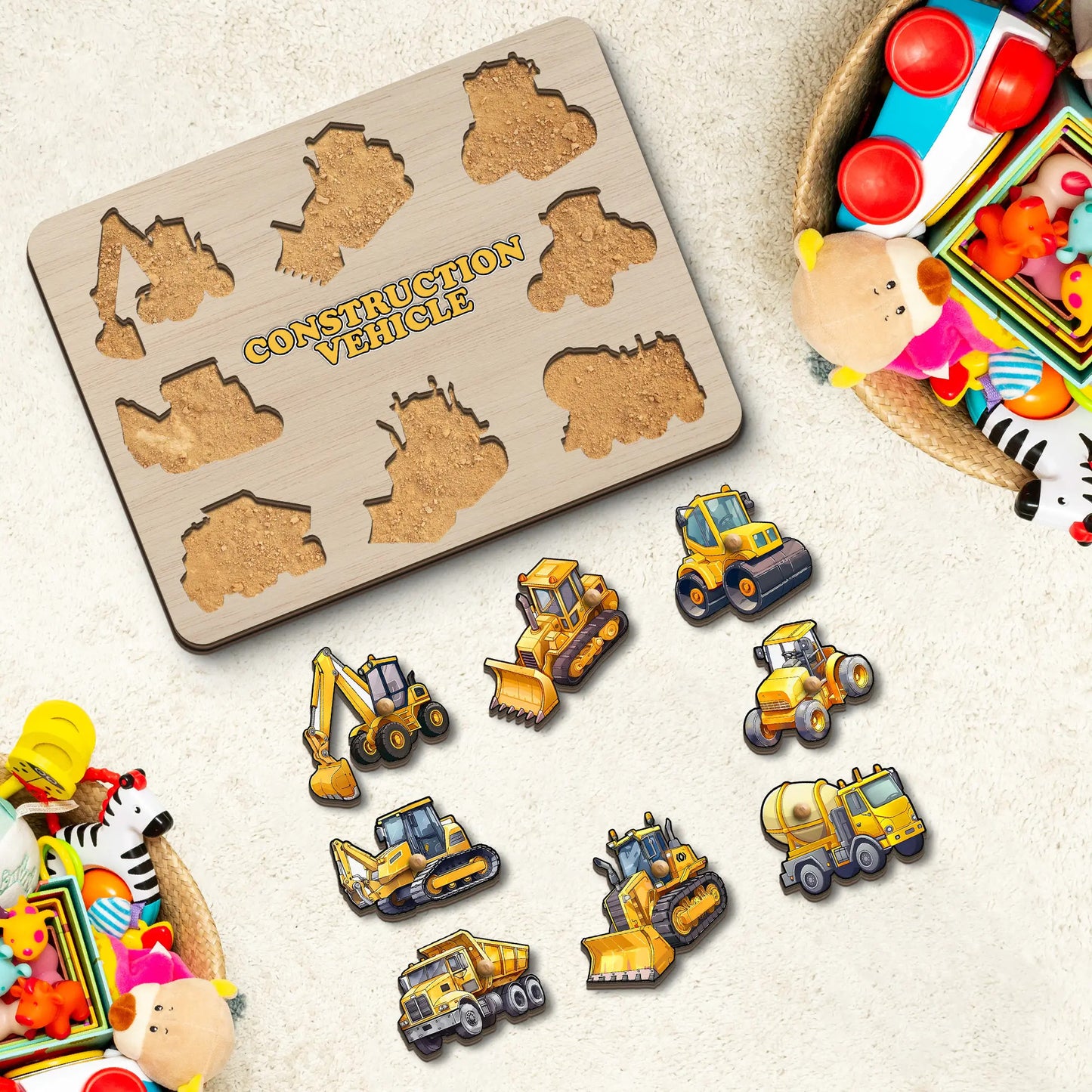 Construction Vehicle Wooden Puzzle Board