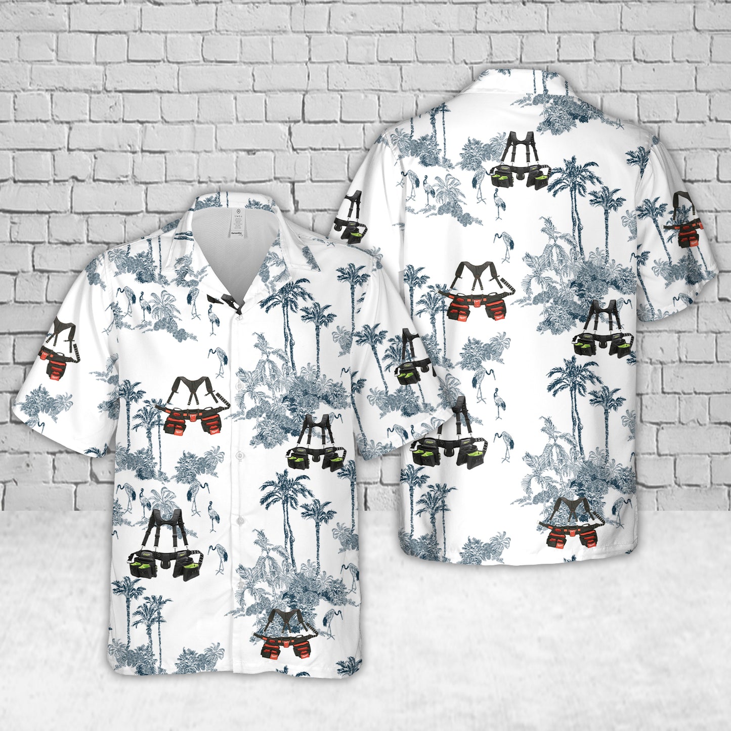 Contractor Work Belt with Suspension Rig Hawaiian Shirt