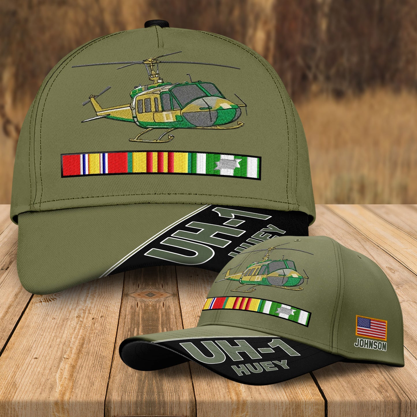 Custo Name Vietnam Veteran Cap Uh-1 Huey Cap